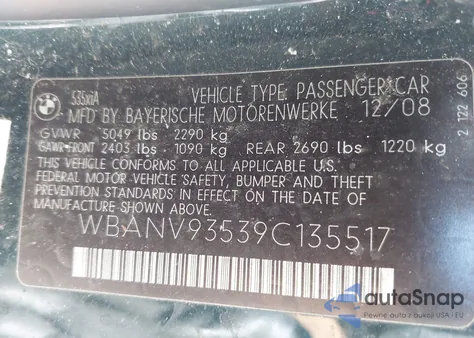 2009 BMW 535I xDrive from USA, damaged, VIN WBANV93539C135517